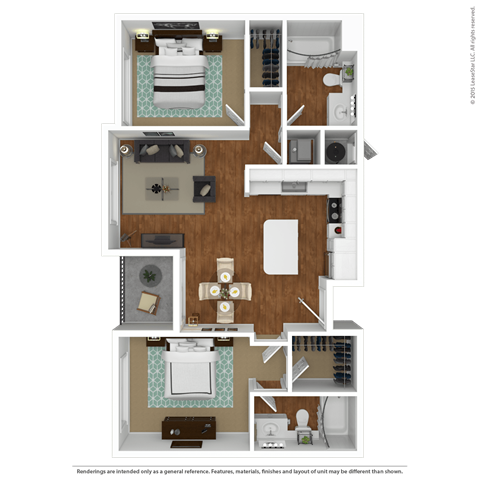 Floor plan for 2 beds, 2 baths, 1380 sqft